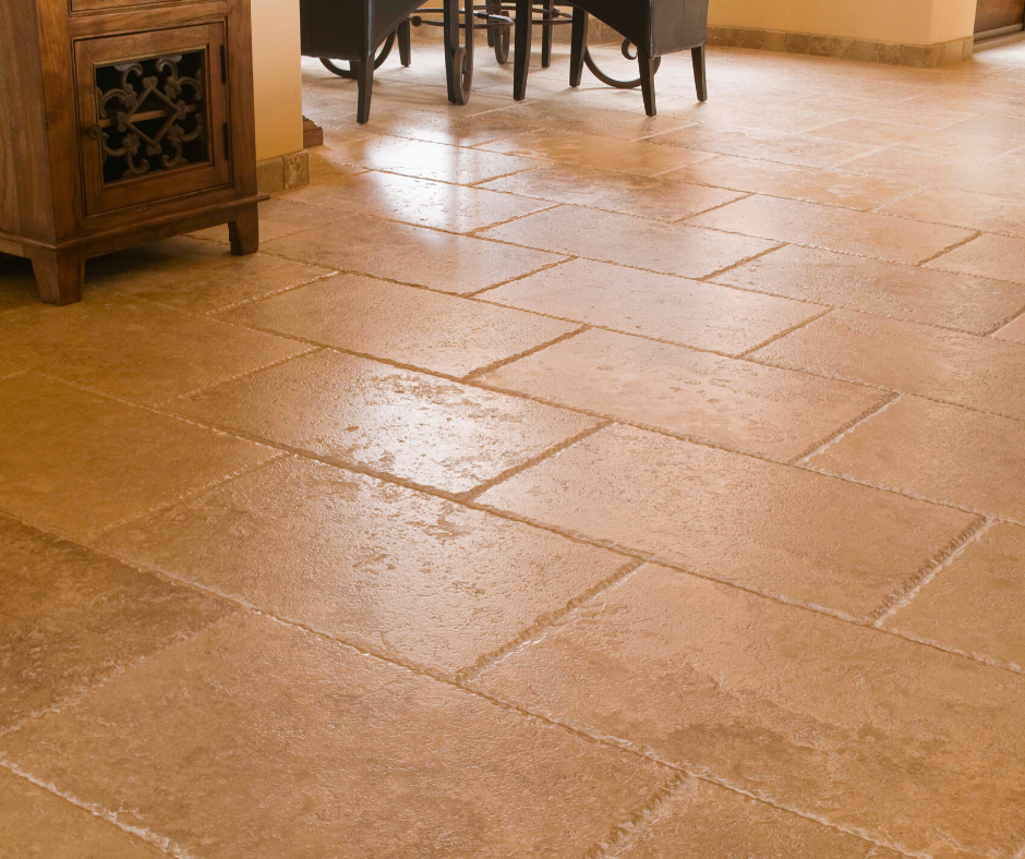 Travertine tile flooring in a kitchen